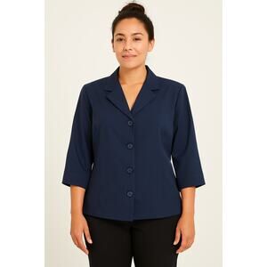 2/$30 Dressbarn 18W Plus Womens Navy Notch Lapel Single Breasted Blazer